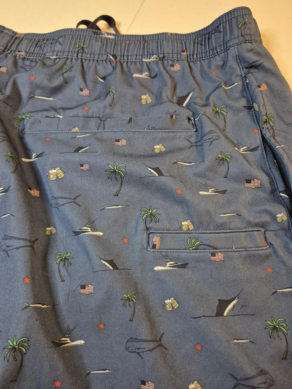 Huk Blue Palm Tree & Yacht Print Swim Trunks 4833